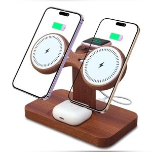 Dual Phone Charging Station Wood Magnetic Phone Charger Stand for iPhone MSRP$43